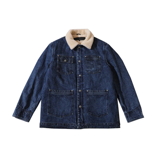 Shearling Collar Chrome Hearts Blue Denim Work Jacket