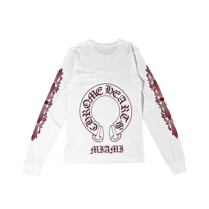 Miami Red Horseshoe Logo Long Sleeve T-Shirt