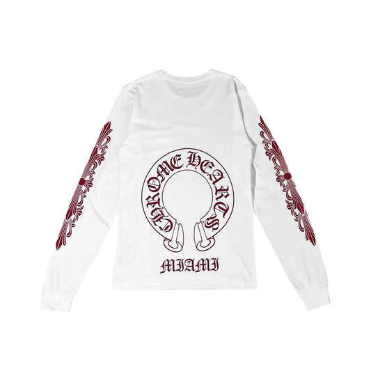 Miami Red Horseshoe Logo Long Sleeve T-Shirt