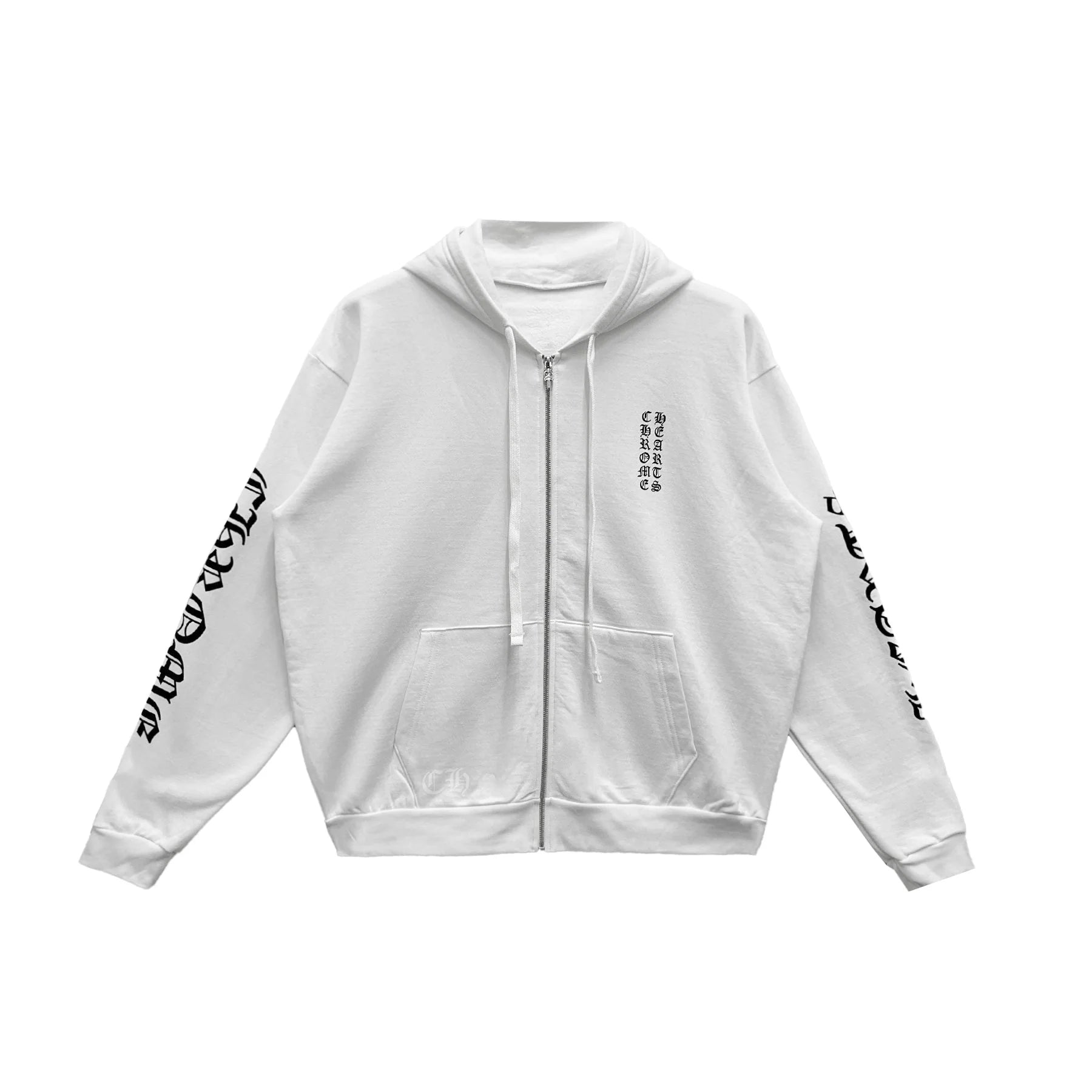 Monogram Vertical Chrome Hearts White Zip Up Hoodie