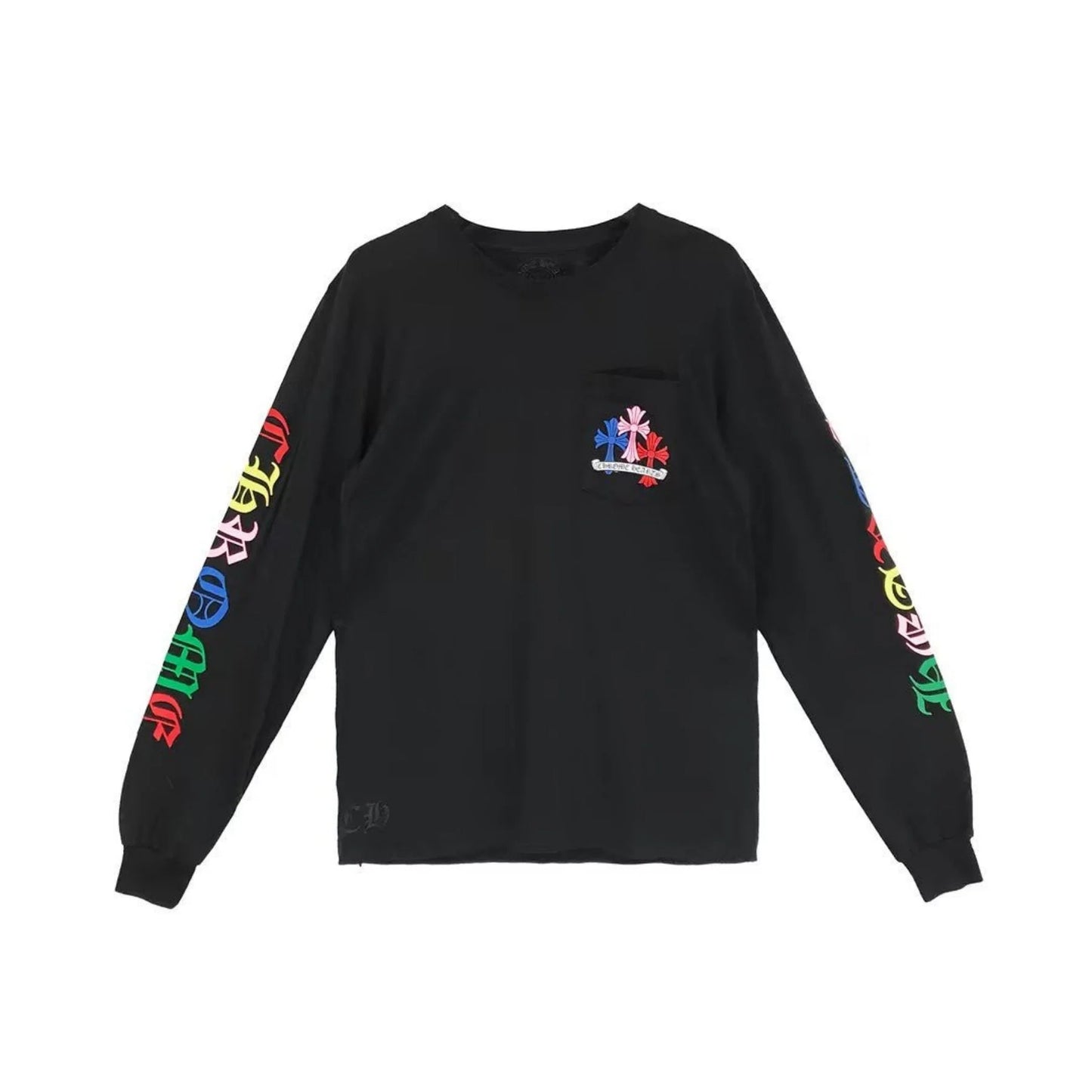 Multi Color Cross Black Long Sleeves Pocket Tee
