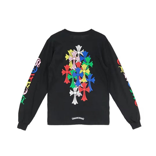 Multi Color Cross Black Long Sleeves Pocket Tee