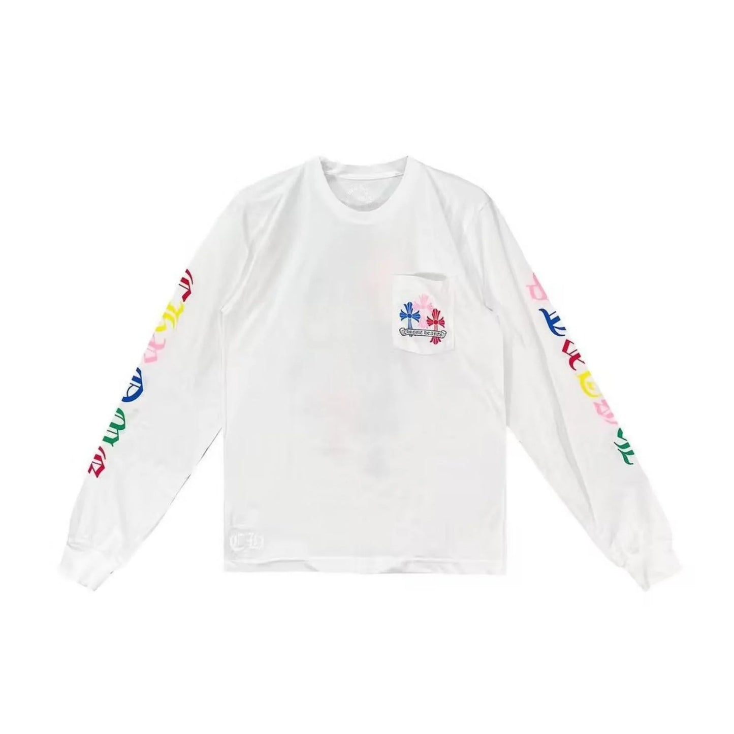 Multi Color Cross Pocket White Long Sleeve Tee