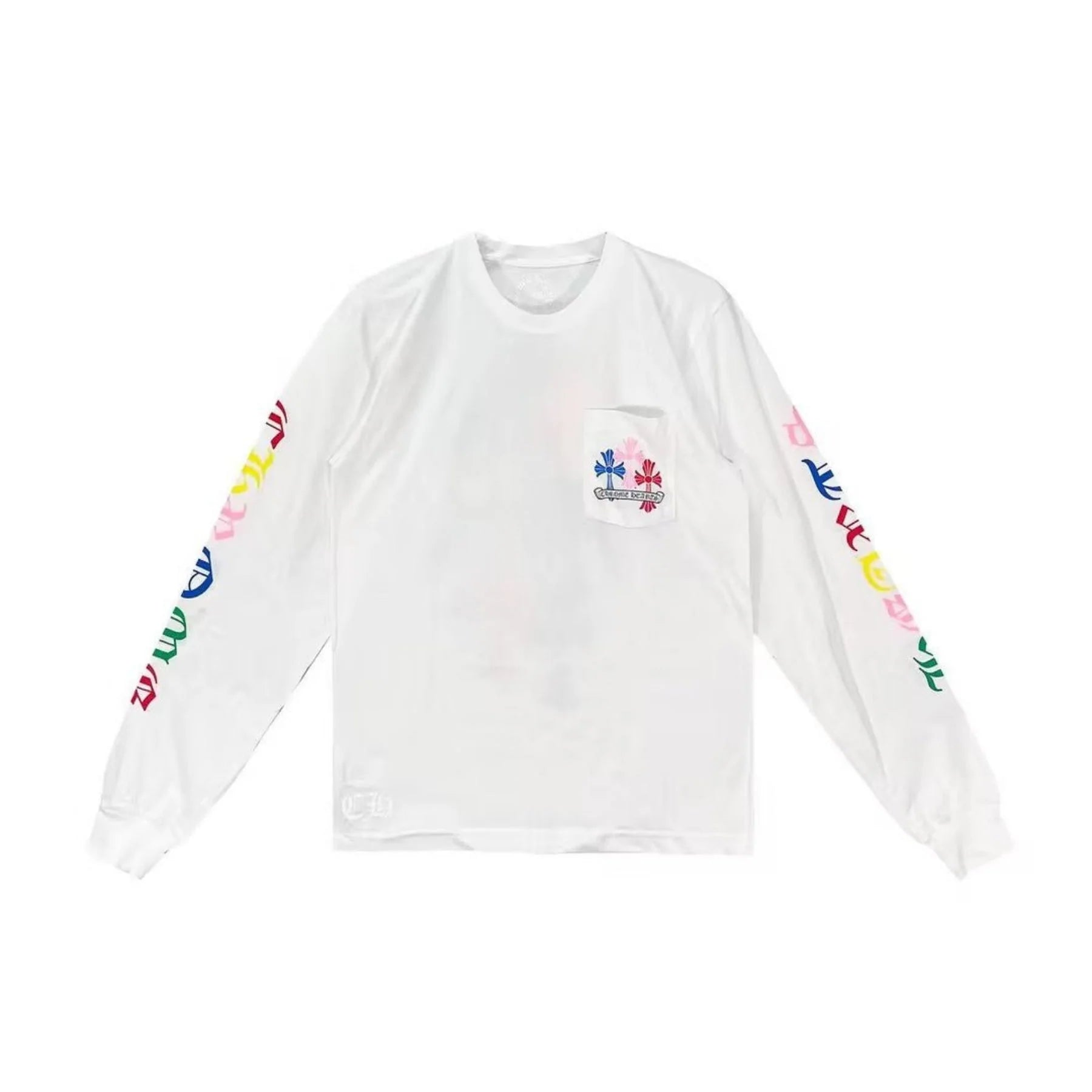 Multi Color Cross Pocket White Long Sleeve Tee
