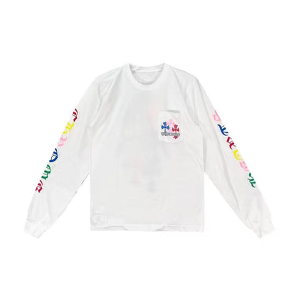 Multi Color Cross Pocket White Long Sleeve Tee