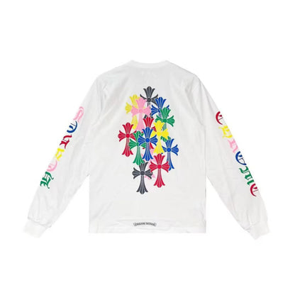 Multi Color Cross Pocket White Long Sleeve Tee