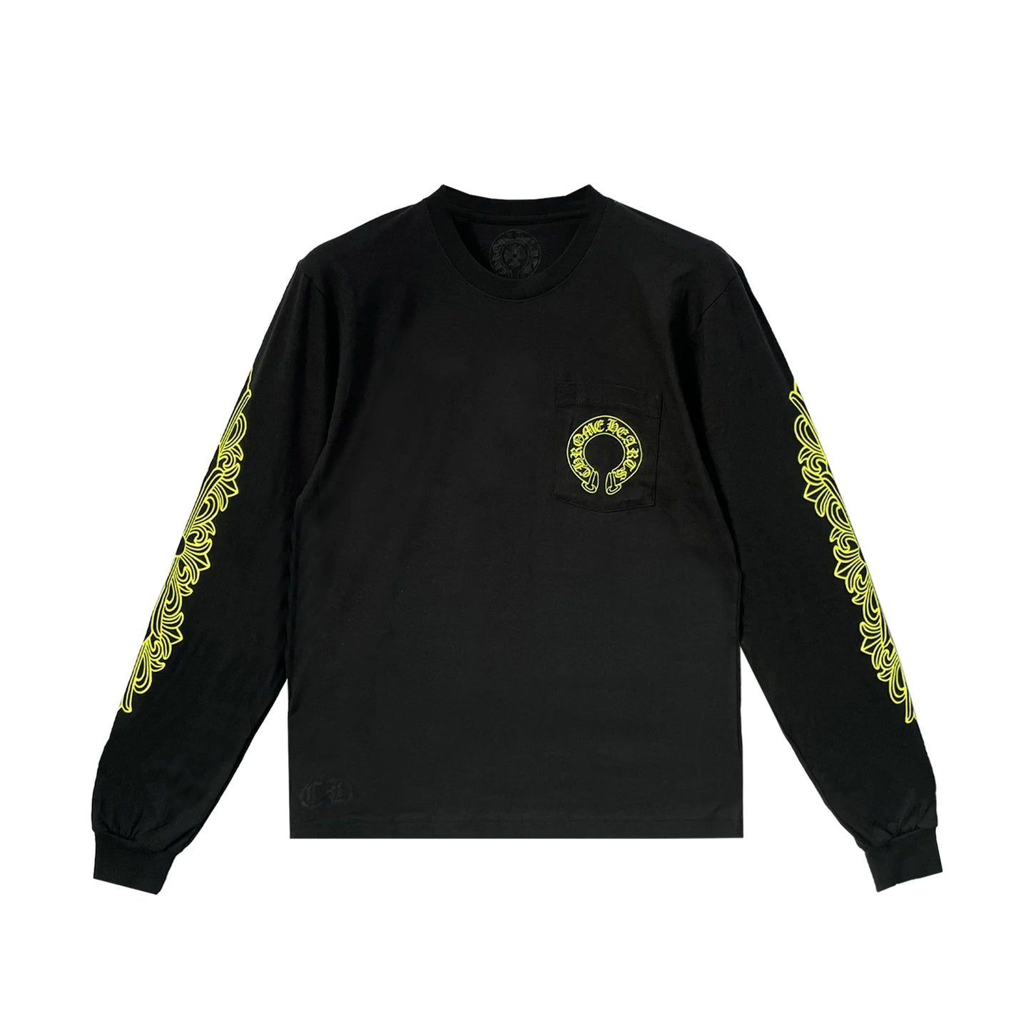Neon Yellow Horseshoe Pocket Long Sleeve Tee