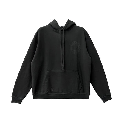 Online Stylish Glitter Script Floral Sleeve Black Pullover Hoodie