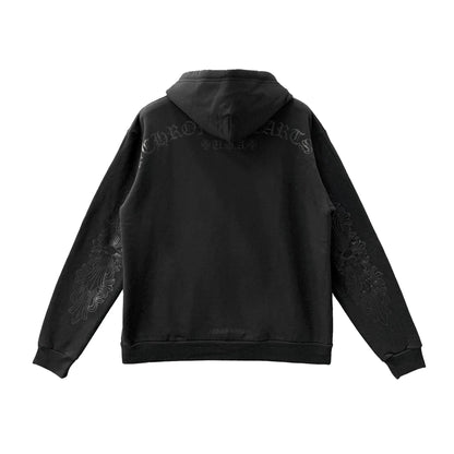 Online Stylish Glitter Script Floral Sleeve Black Pullover Hoodie