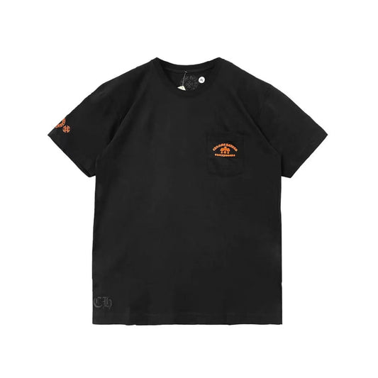 Orange Three Cross Slogan Chrome Hearts Black Tee