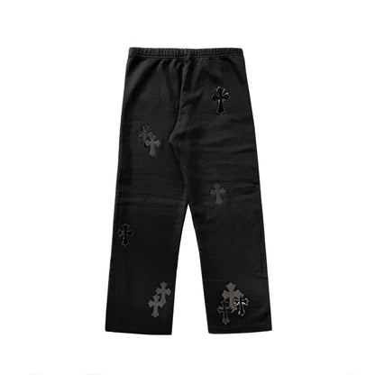 Chrome Hearts Patent Leather Cross Patch Black Sweatpants