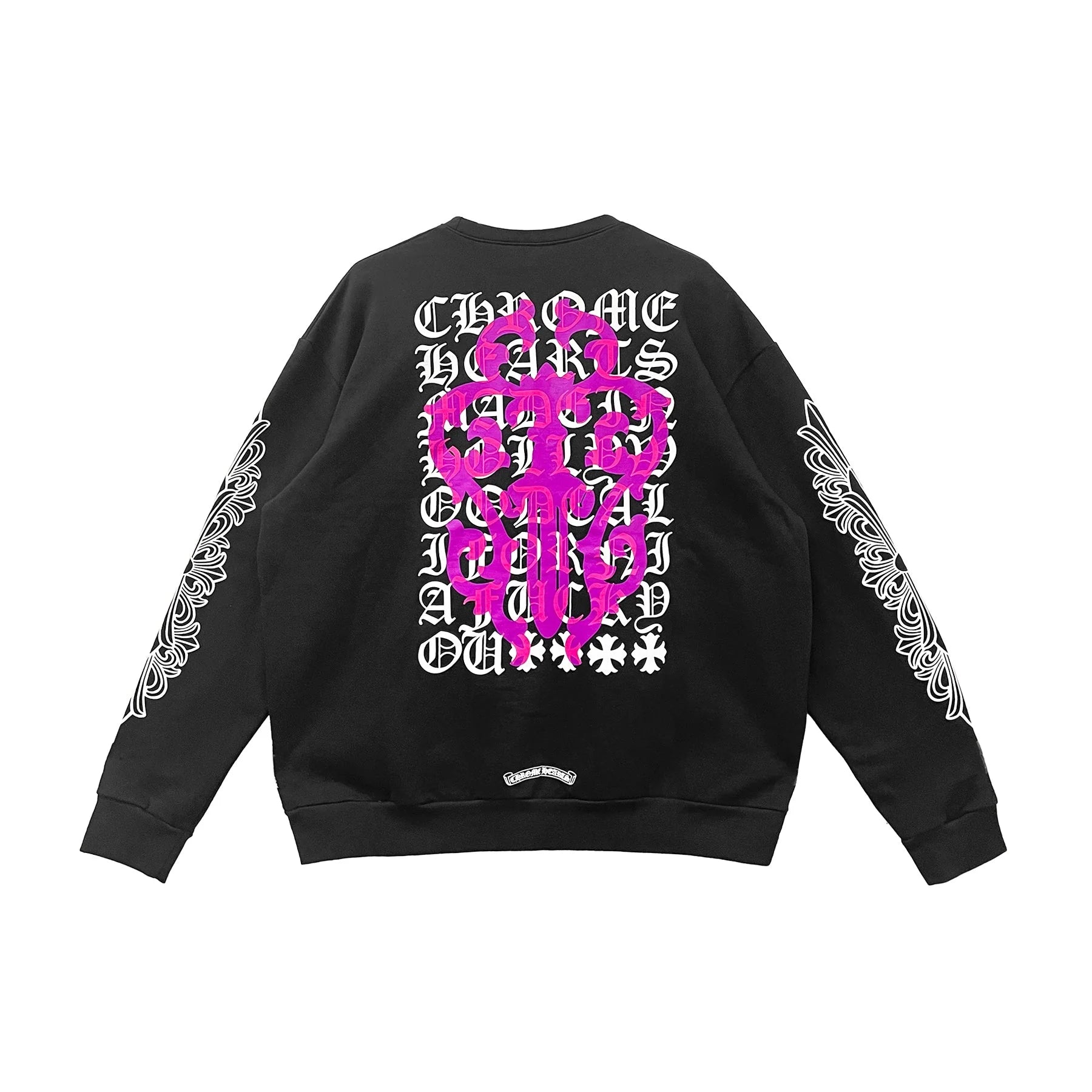 Black Chrome Hearts Sweatshirt Pink Dagger Script Logo