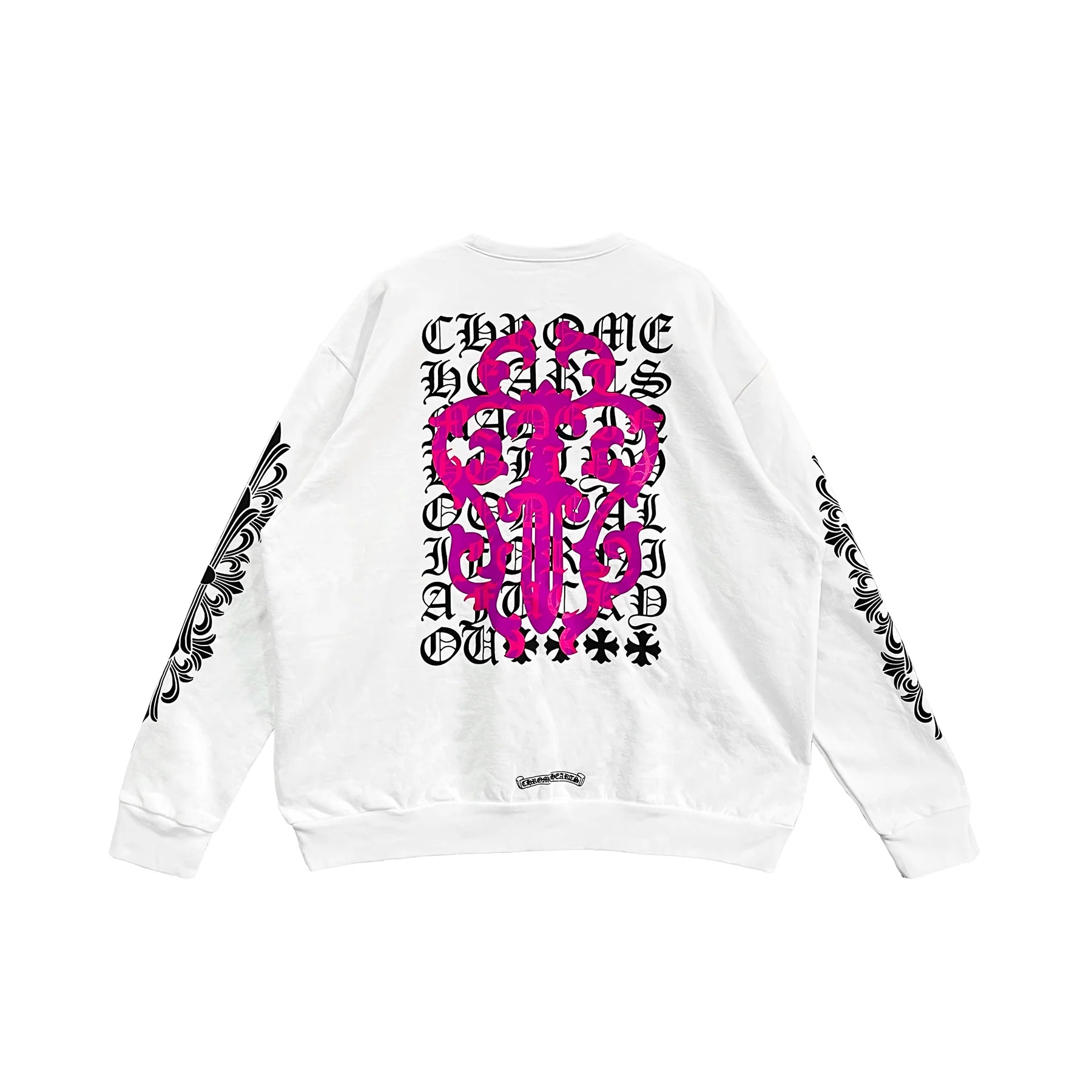 Pink Dagger Script Logo White Chrome Hearts Sweatshirt