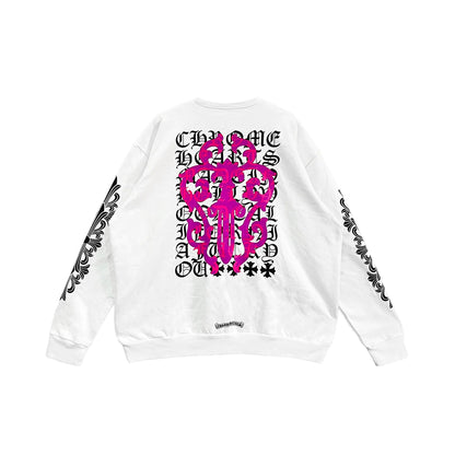 Pink Dagger Script Logo White Chrome Hearts Sweatshirt