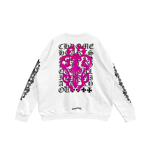 Pink Dagger Script Logo White Chrome Hearts Sweatshirt