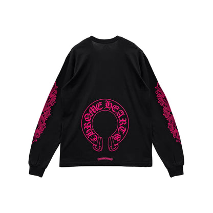 Pink Horseshoe Black Long Sleeve T Shirt