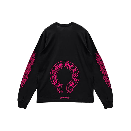 Pink Horseshoe Black Long Sleeve T Shirt