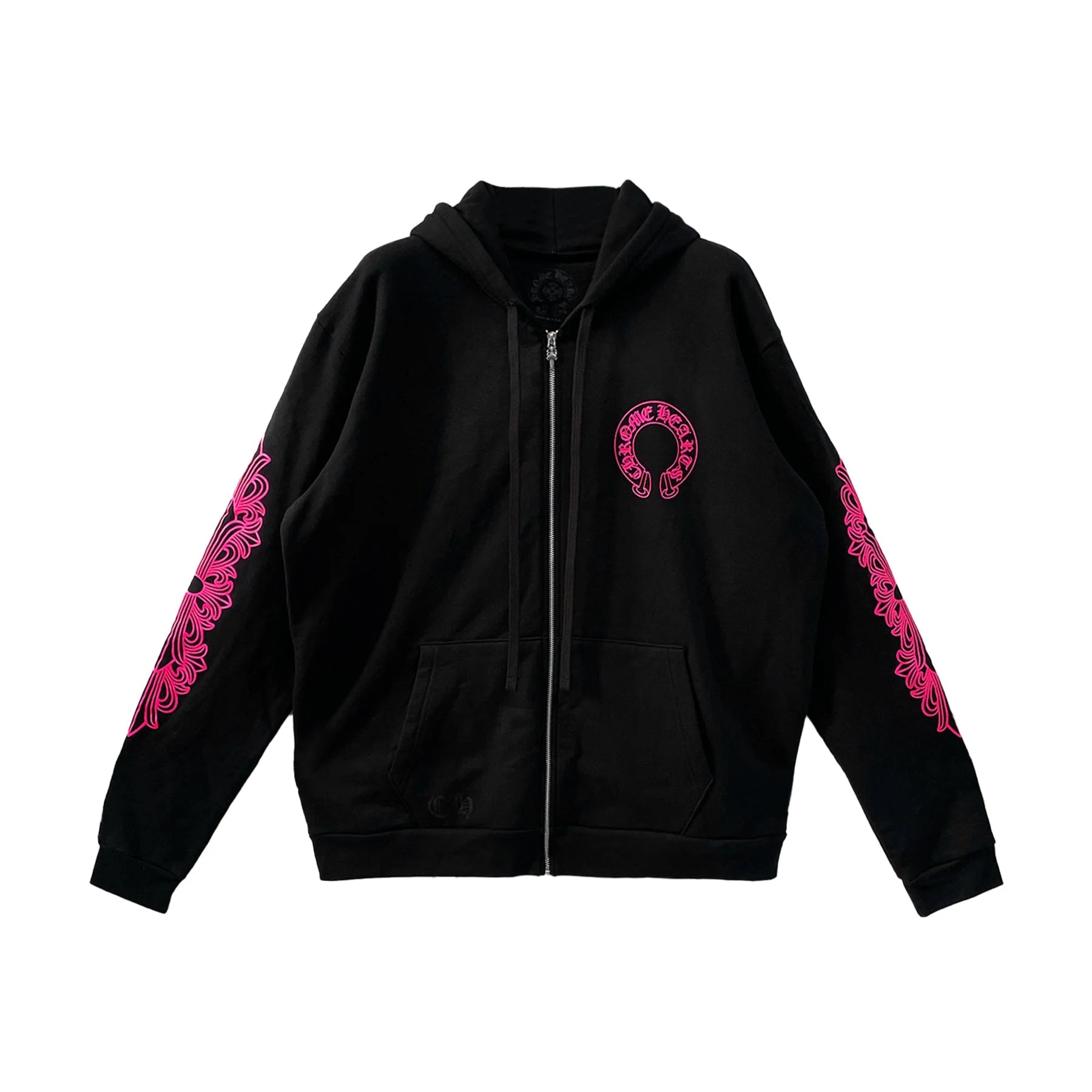 Pink Horseshoe Floral Sleeve Chrome Hearts Zip Up Hoodie