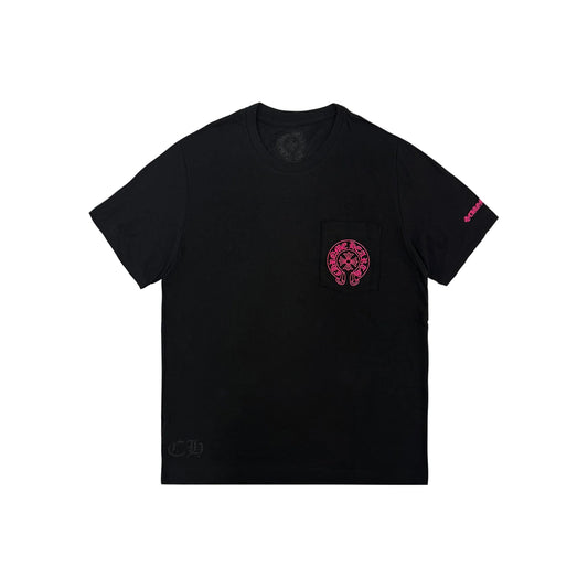 Pink Horseshoe Pocket Short Sleeve Black Tee