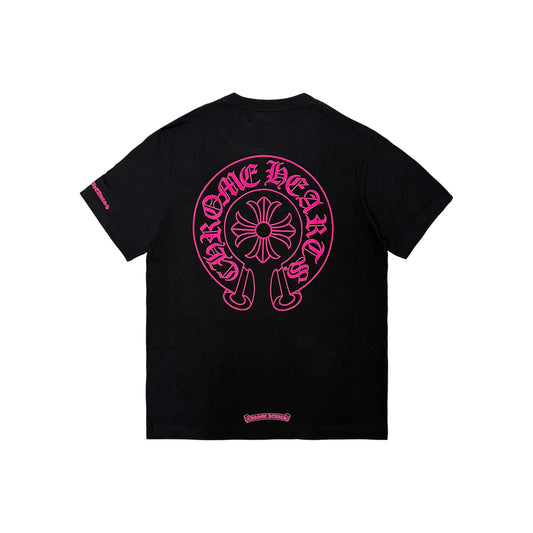 Pink Horseshoe Pocket Short Sleeve Black Tee