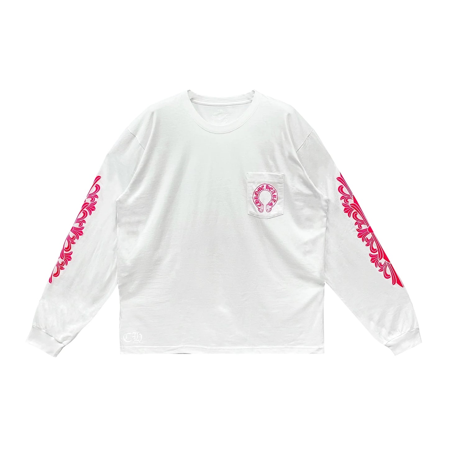 Pink Horseshoe Logo White Long Sleeve T-Shirt