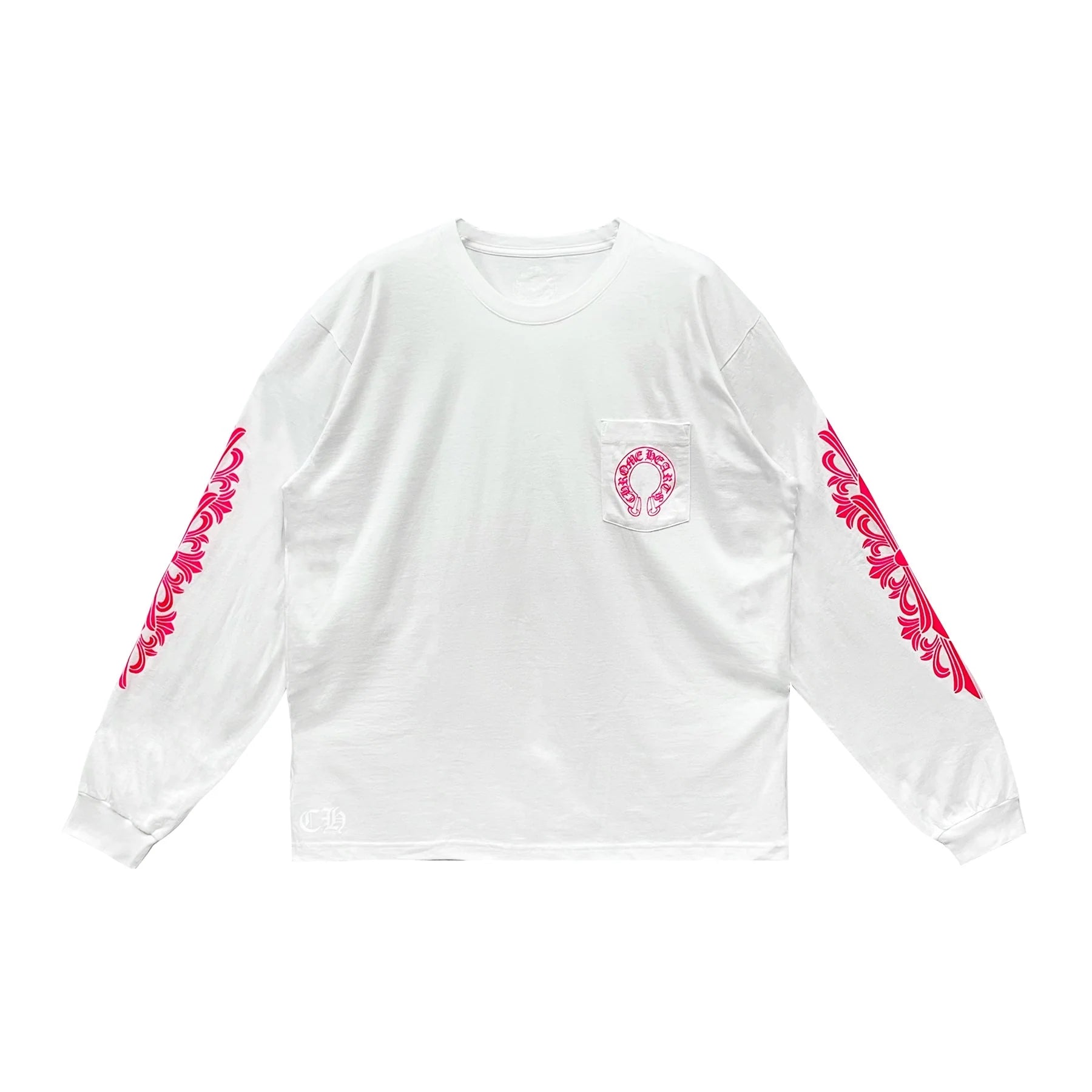 Pink Horseshoe Logo White Long Sleeve T-Shirt