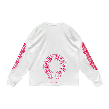 Pink Horseshoe Logo White Long Sleeve T-Shirt