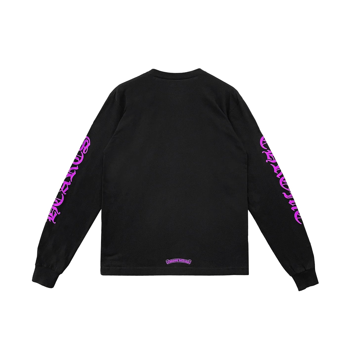 Purple Letter Collar Long Sleeve Black Tshirt
