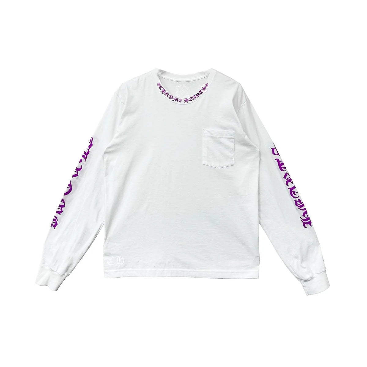 Purple Letter Collar Long Sleeve White Tee