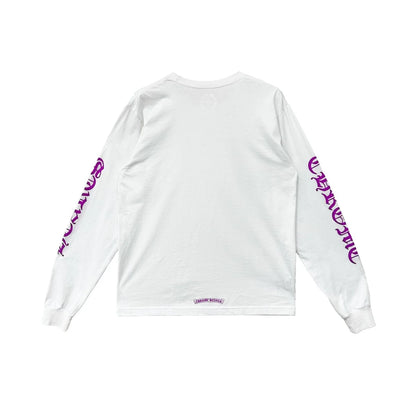 Purple Letter Collar Long Sleeve White Tee
