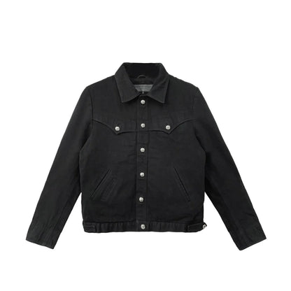 Red Floral Cross Leather Patch Denim Black Jacket