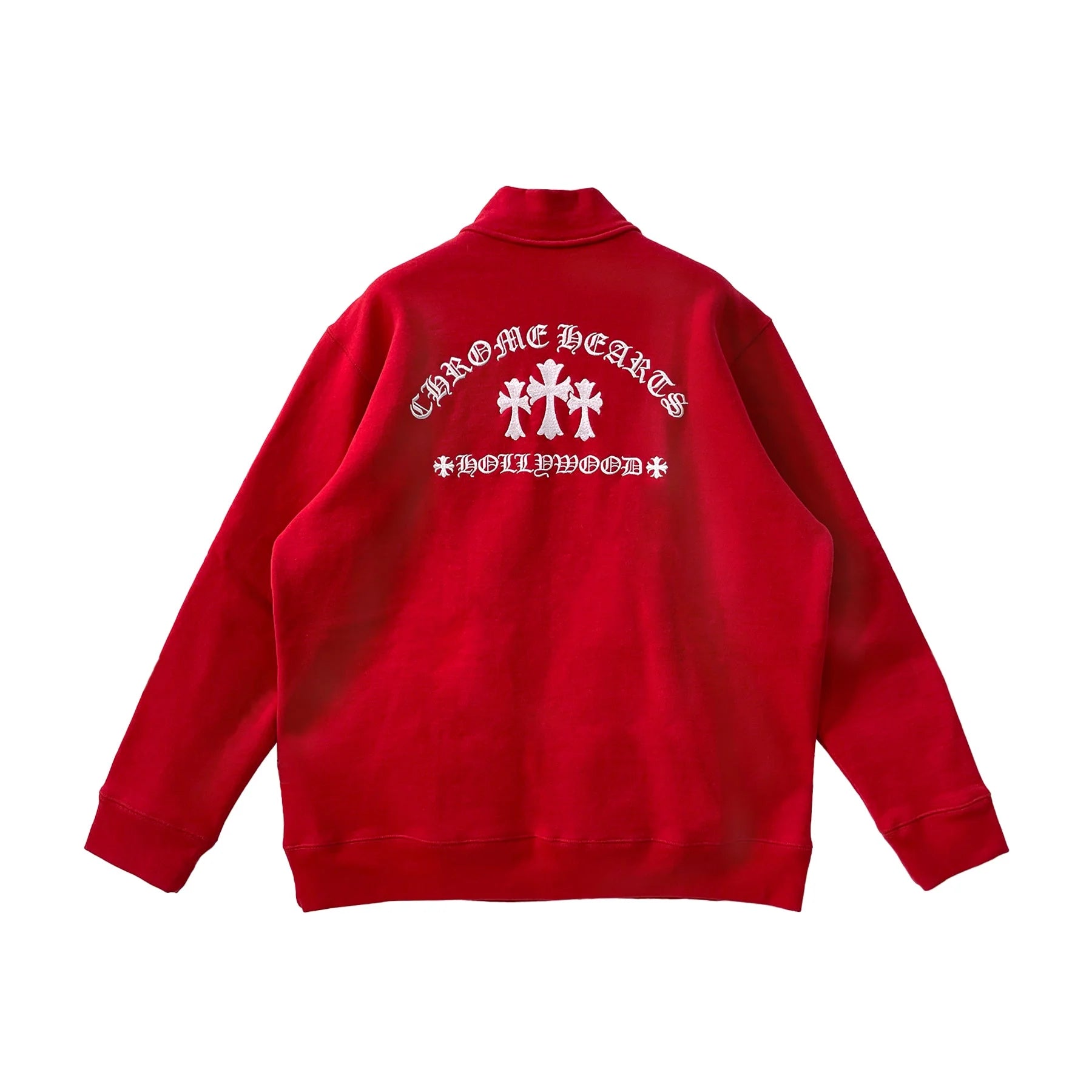 Red Hollywood Cross Logo Chrome Hearts Half Zip Sweatshirt