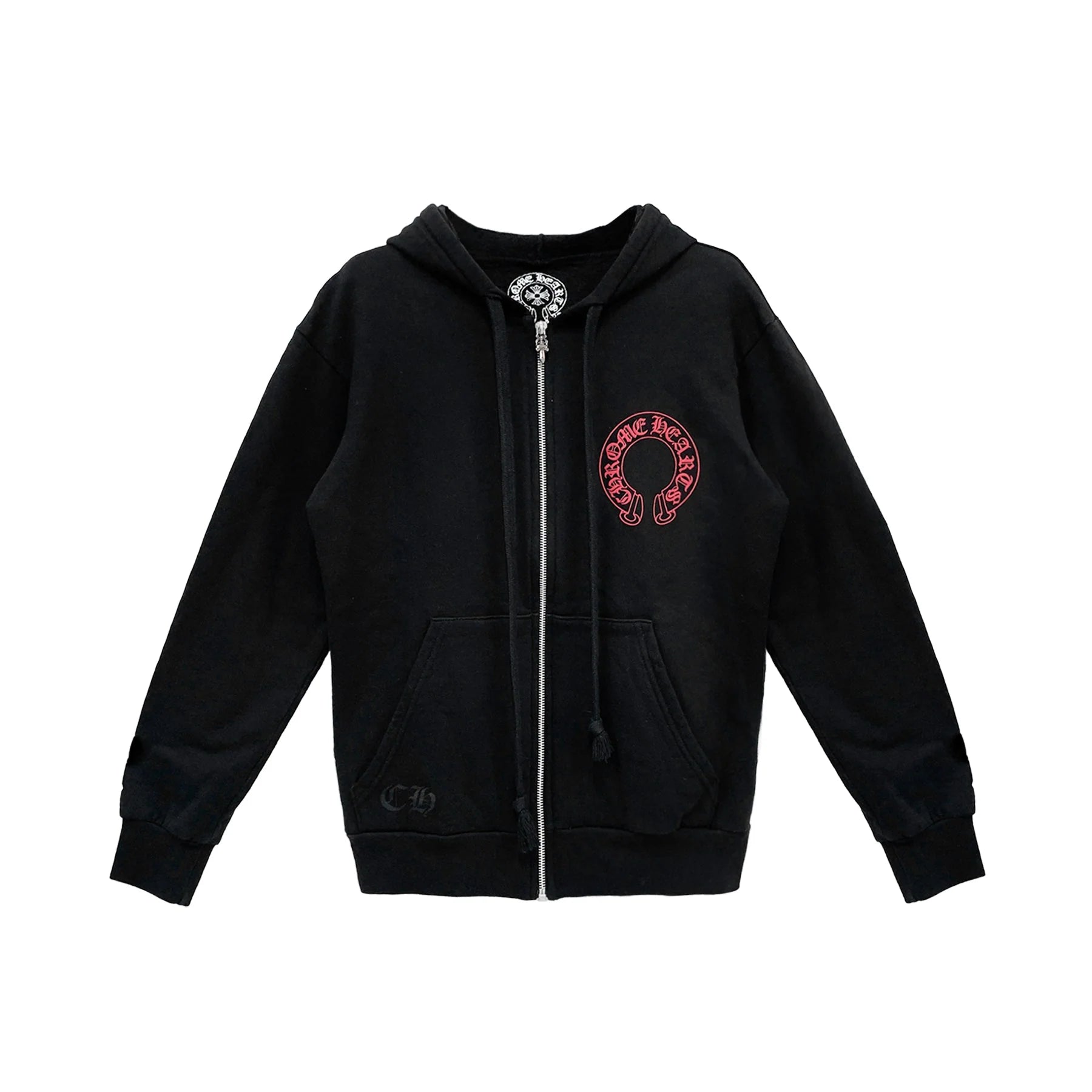 Red Horseshoe Logo Chrome Hearts Zip Up Hoodie Black