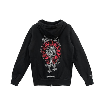 Red Horseshoe Logo Chrome Hearts Zip Up Hoodie Black