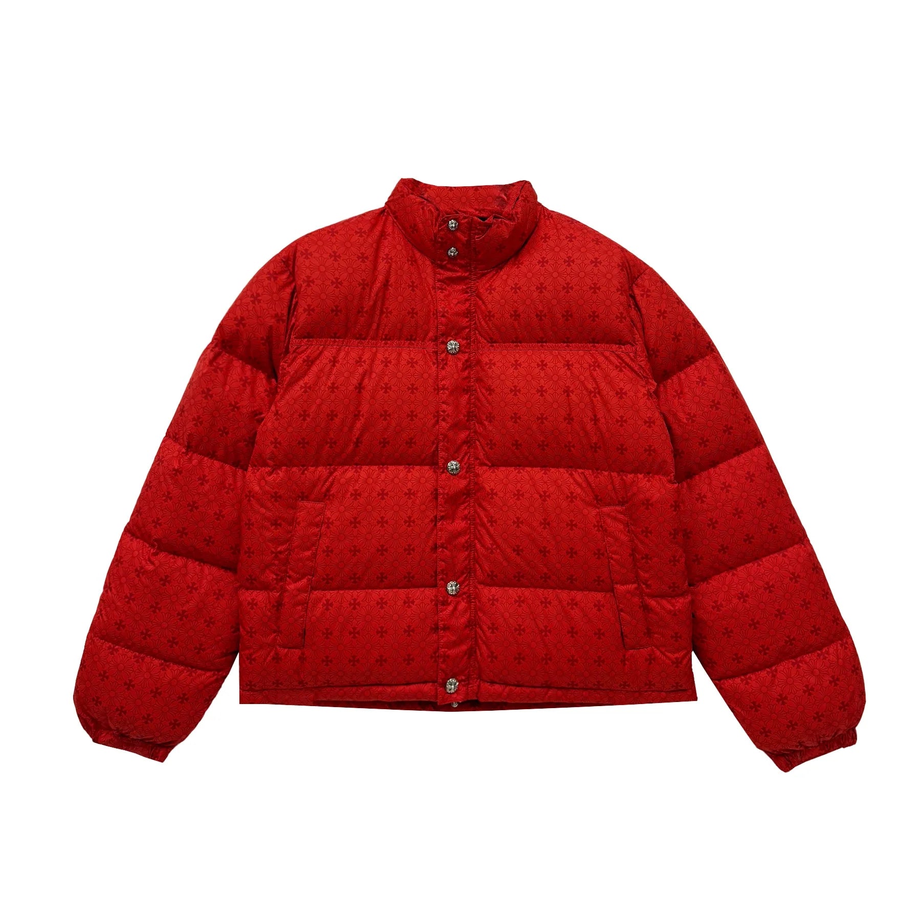 Tonal Monogram Cross Pattern Red Puffer Down Jacket