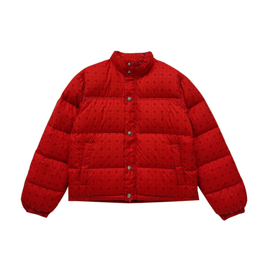 Tonal Monogram Cross Pattern Red Puffer Down Jacket