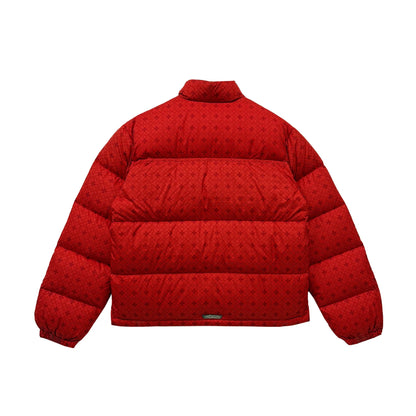 Tonal Monogram Cross Pattern Red Puffer Down Jacket