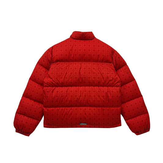 Tonal Monogram Cross Pattern Red Puffer Down Jacket