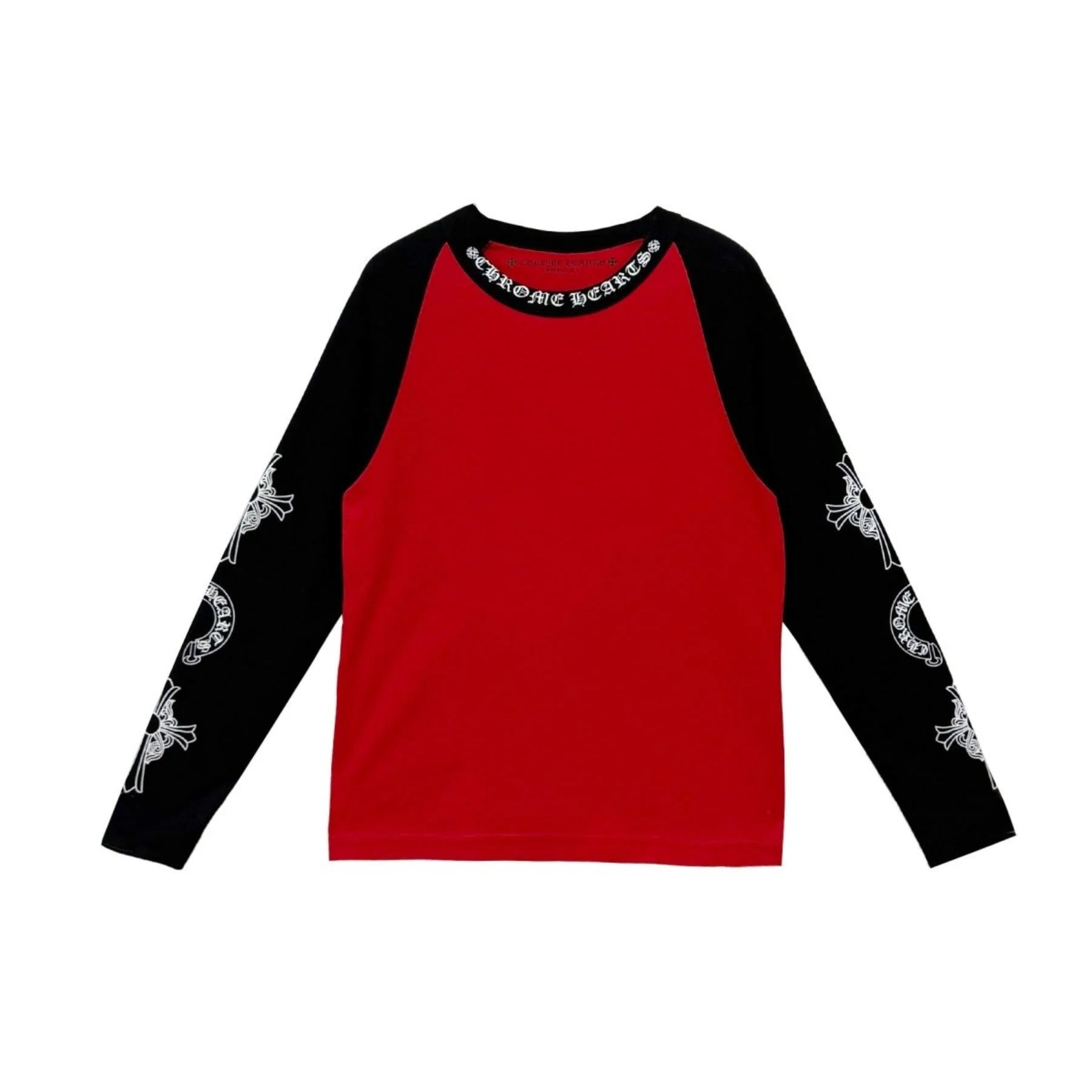 Red Black Neck Logo Long Sleeve Chrome Hearts Tee