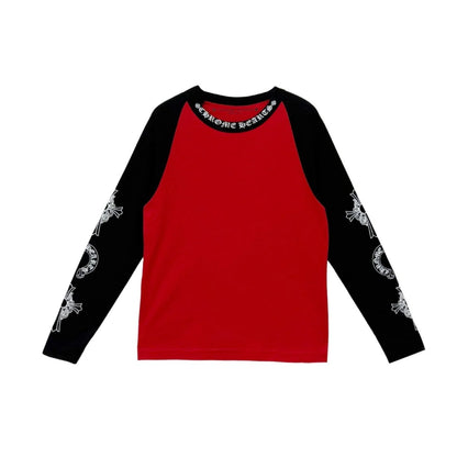 Red Black Neck Logo Long Sleeve Chrome Hearts Tee