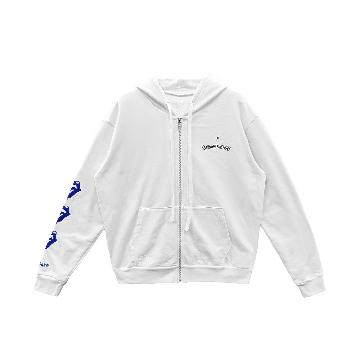 Rolling Stones Script Blue Logo Zip Up White Hoodie