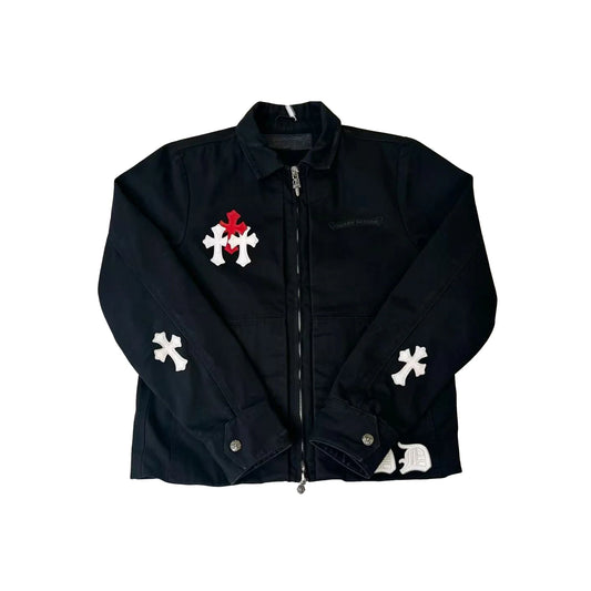SPO Leather Cross Patch Eyechart Black Jacket