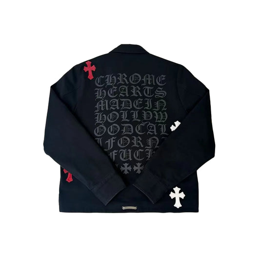 SPO Leather Cross Patch Eyechart Black Jacket
