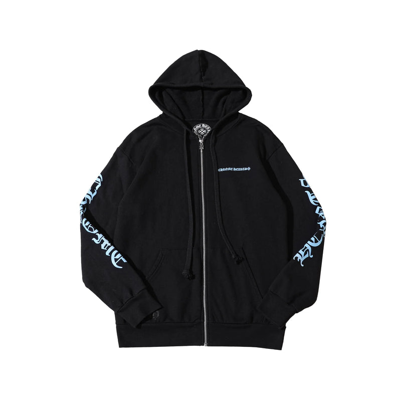 Script Black Zip Up Chrome Hearts Hoodie