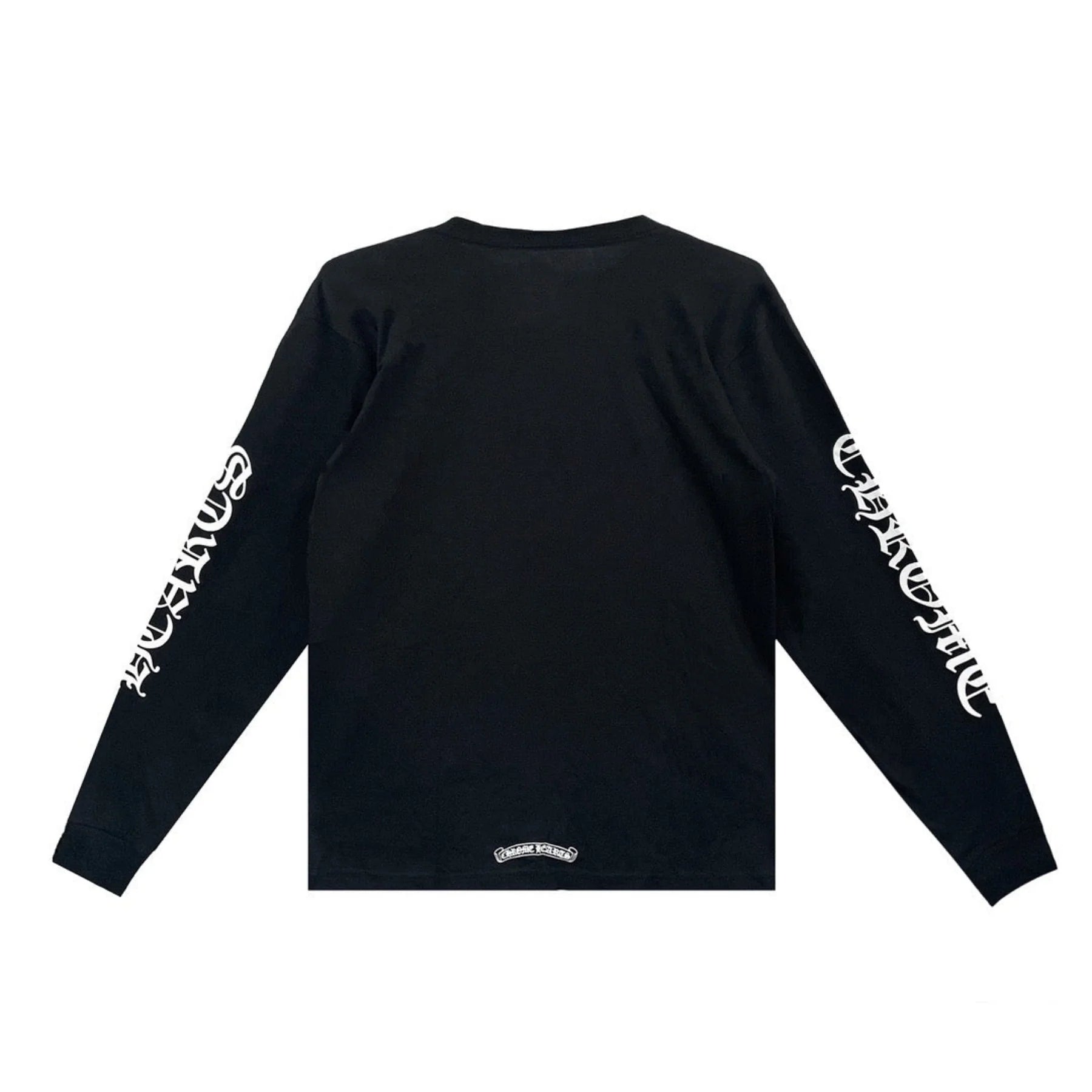 White Script Collar Long Sleeve Black Tee