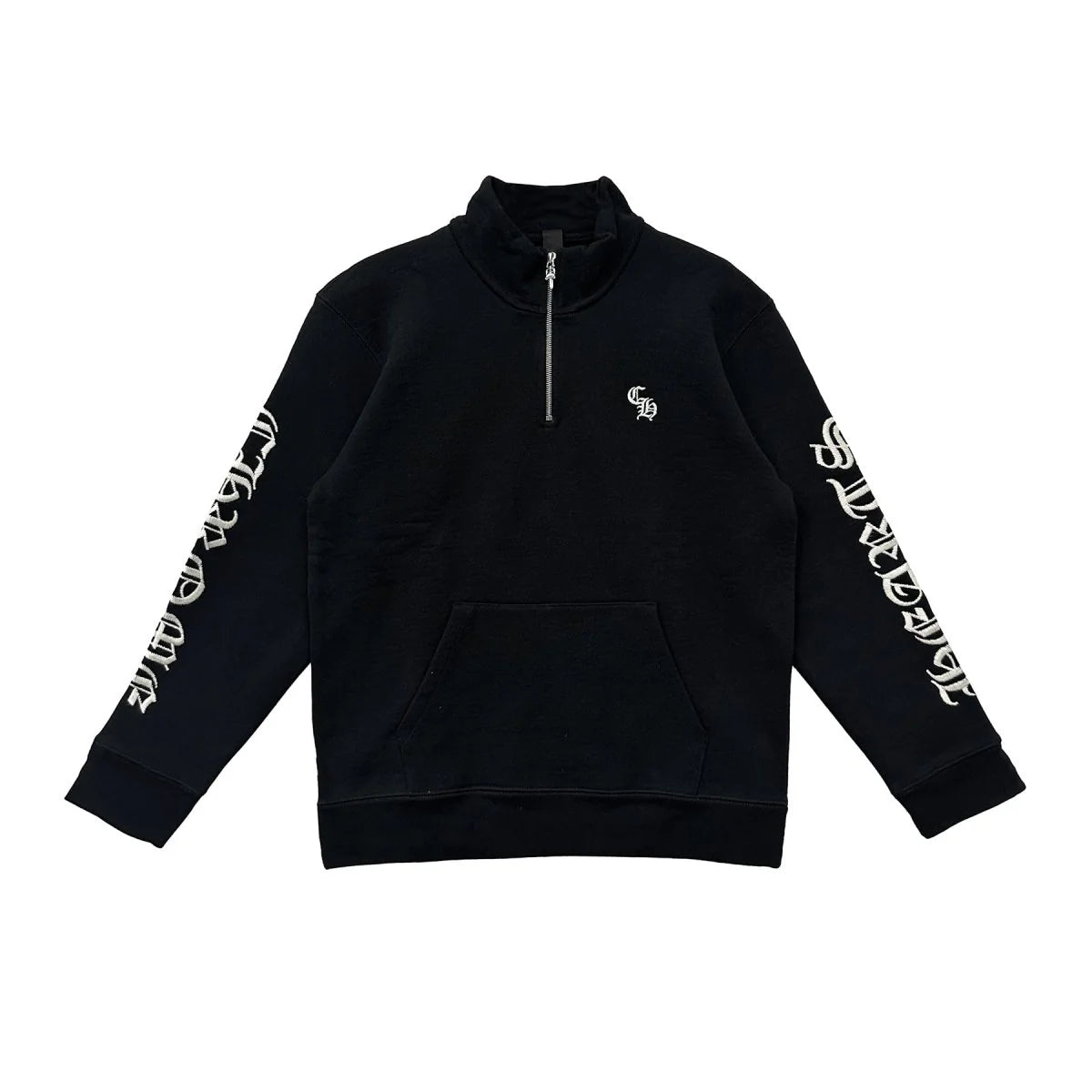 Script Logo Embroidered Chrome Hearts Half Zip Black Sweatshirt