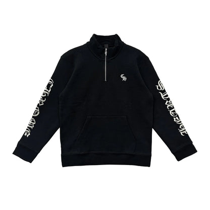 Script Logo Embroidered Chrome Hearts Half Zip Black Sweatshirt
