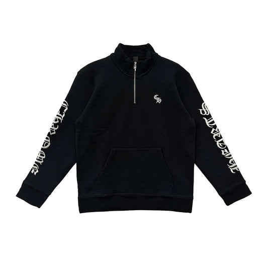 Script Logo Embroidered Chrome Hearts Half Zip Black Sweatshirt