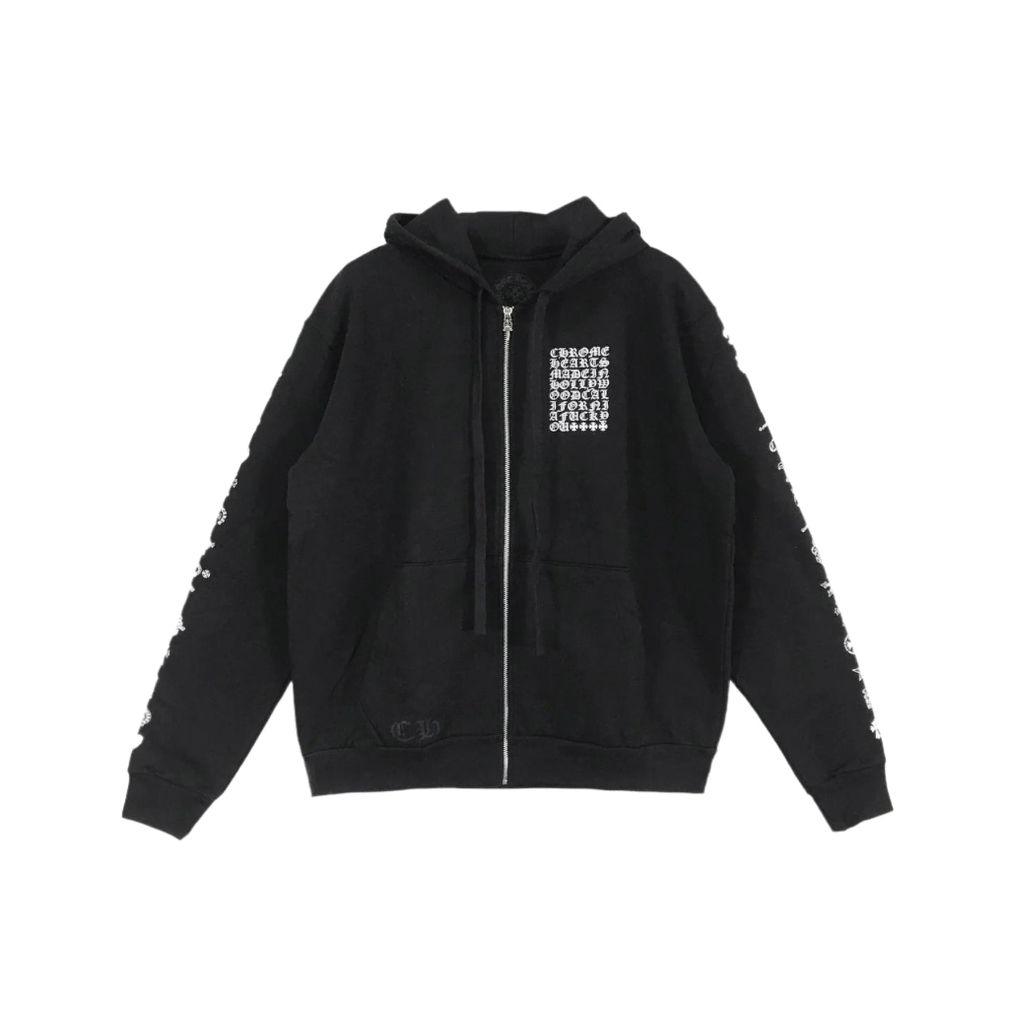 Script Logo Zip Up Chrome Hearts Black Hoodie