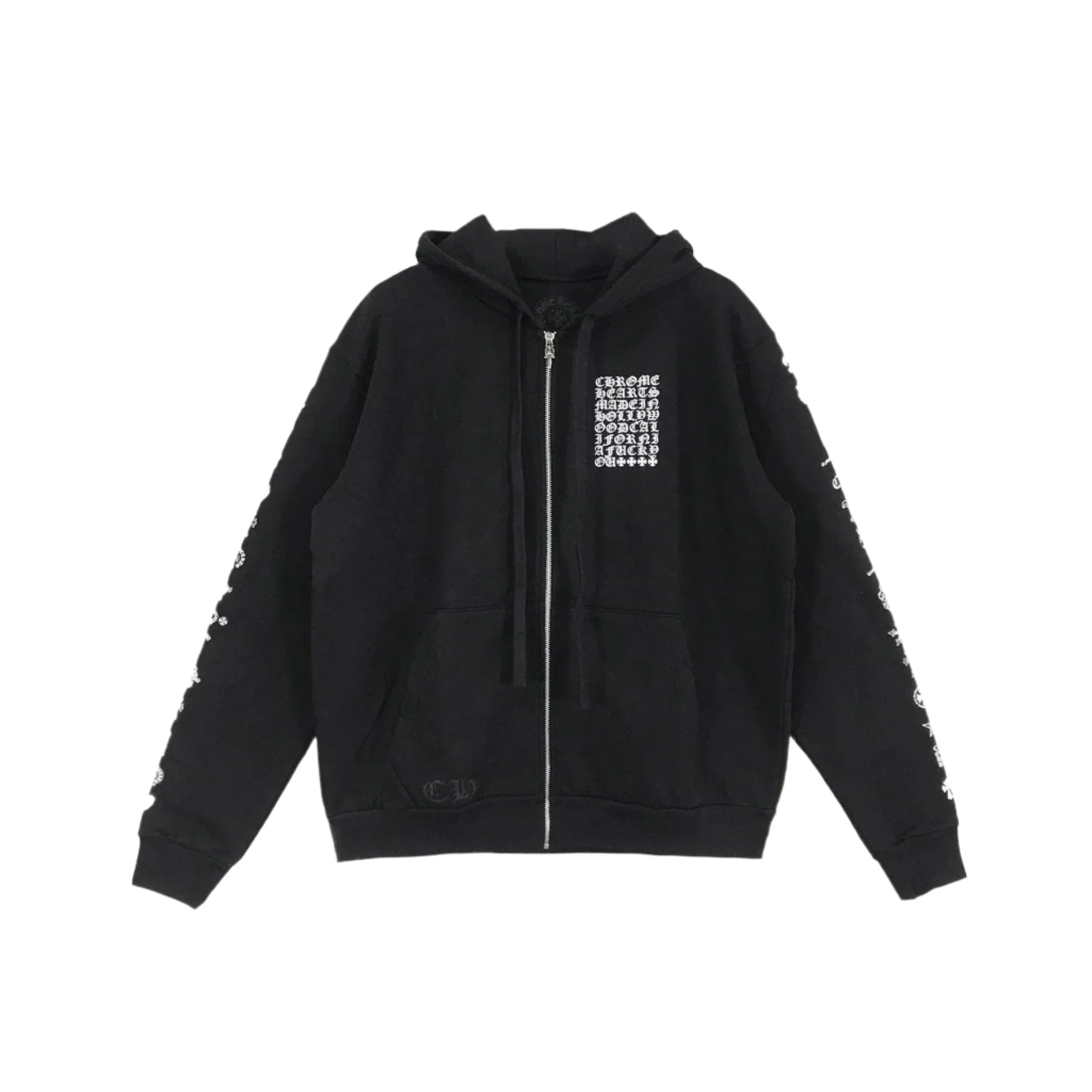Script Logo Zip Up Chrome Hearts Black Hoodie